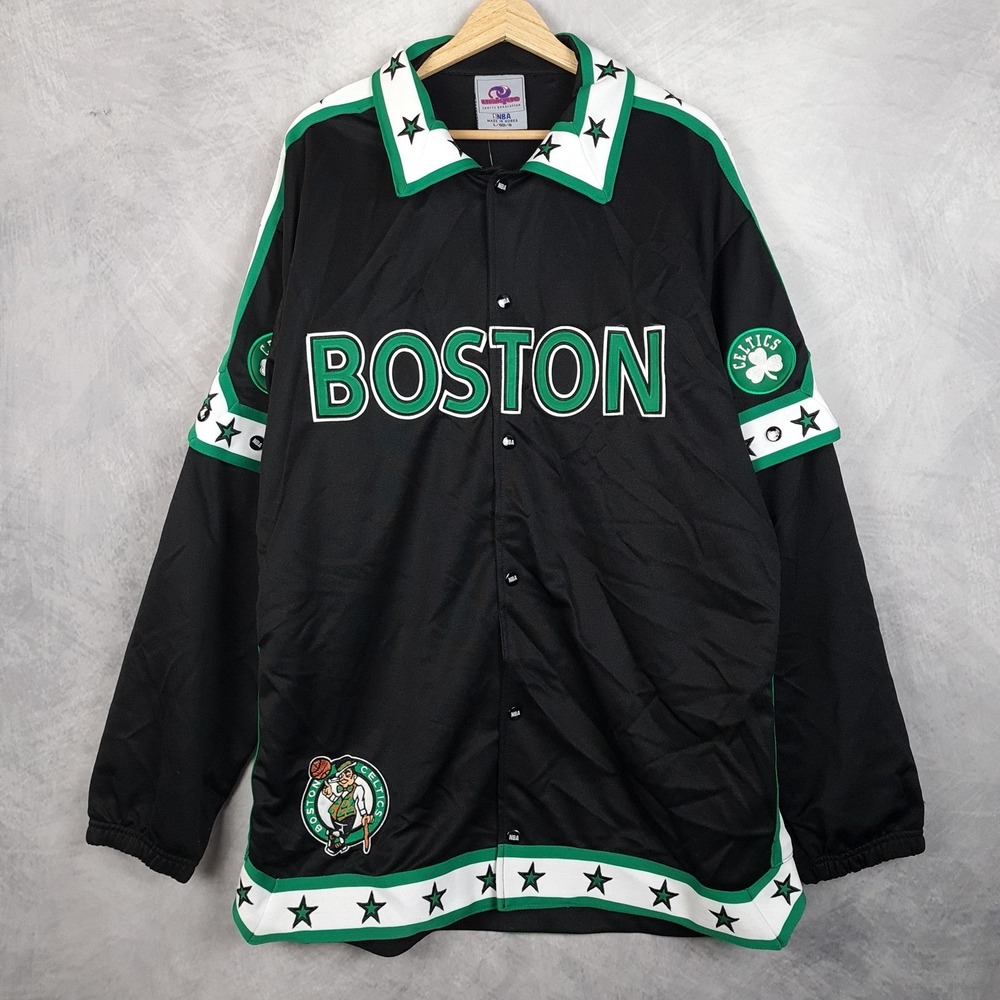 Vintage Boston Celtics Jacket Mens Large Black Green Warm Up NBA Unique 90s